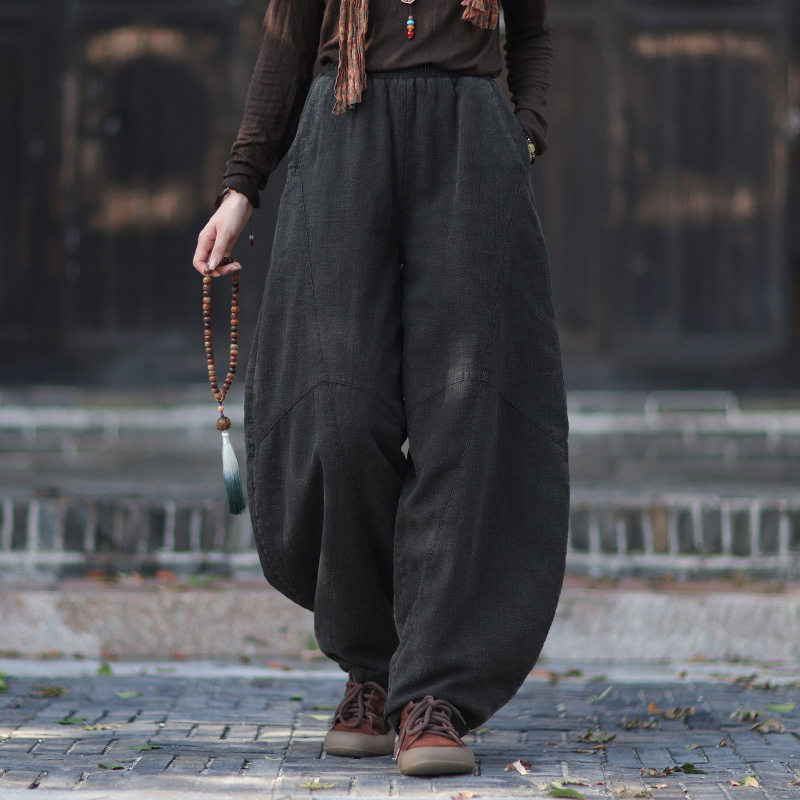 冬默念依旧复古苎麻加厚保暖棉裤