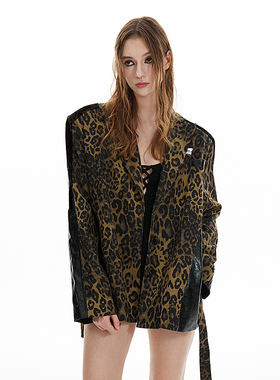 AE30 Saint 豹纹拼皮西装 腰部系带宽松外套