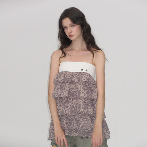 AE30 SAINT 螺纹腰头蛋糕裙 复古蛇纹印花抹胸两穿