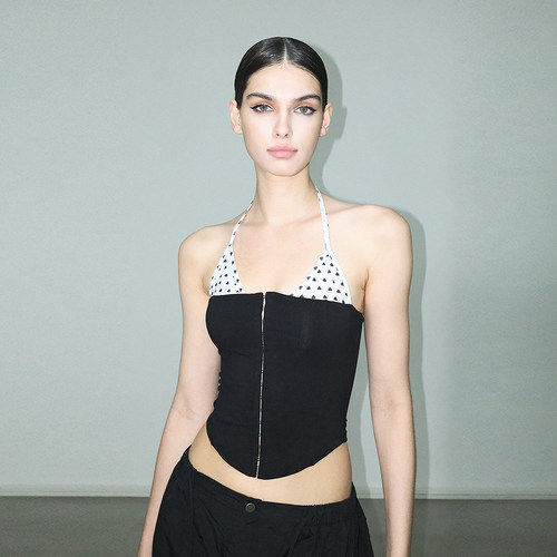 AE30 Saint 爱心波点拼接抹胸上衣 勾扣双层分割修身挂脖