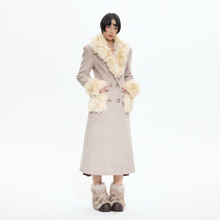 AE30 Saint 双排扣收腰羊毛呢子大衣 毛毛可拆卸保暖长款外套