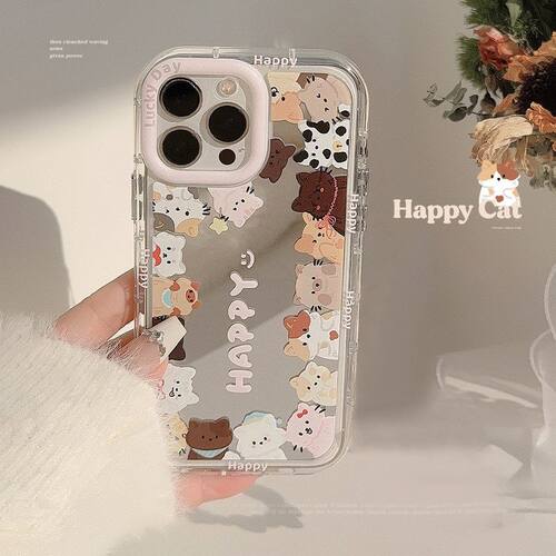 镜面ins可爱猫咪适用16Pro Max苹果15手机壳iPhone17韩风12挂绳11