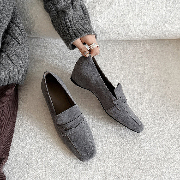 复古磨砂方头乐福鞋女深口单鞋通勤一脚蹬中跟内增高舒适女鞋灰色,女鞋,深口单鞋,淘宝优惠券,粉丝福利购,淘宝优惠卷