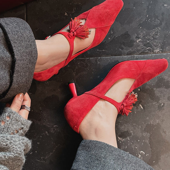 新品~秋季真皮真皮羊翻皮方头单鞋女粗高跟流苏T带丁字鞋时尚女,女鞋,浅口单鞋,淘宝优惠券,粉丝福利购,淘宝优惠卷