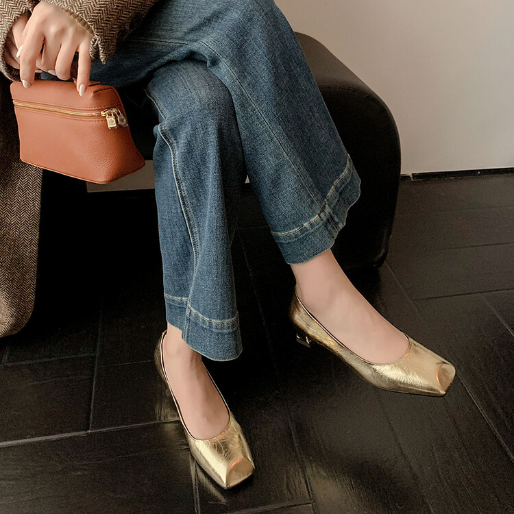 方头单鞋低帮鞋韩版中跟