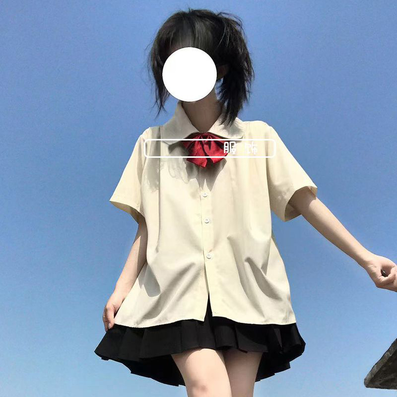 夏季jk制服简约娃娃领短袖衬衫女学生显瘦宽松上衣百褶裙子两件套