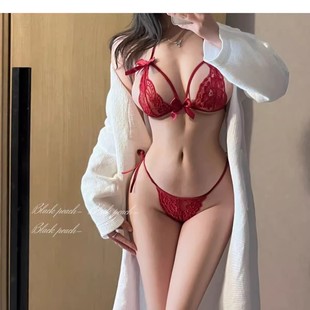 情人节礼物~内衣无钢圈聚拢大胸防下垂红色内裤玫瑰约会女文胸罩