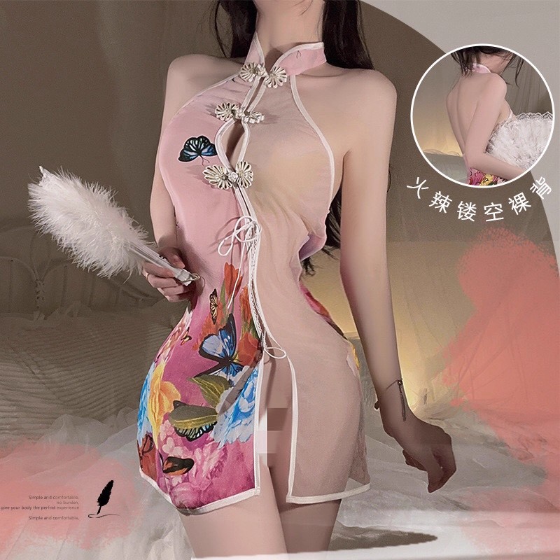 三生三世 新中式改良旗袍仙气开衫款桃花蝴蝶国风千金感连衣裙女