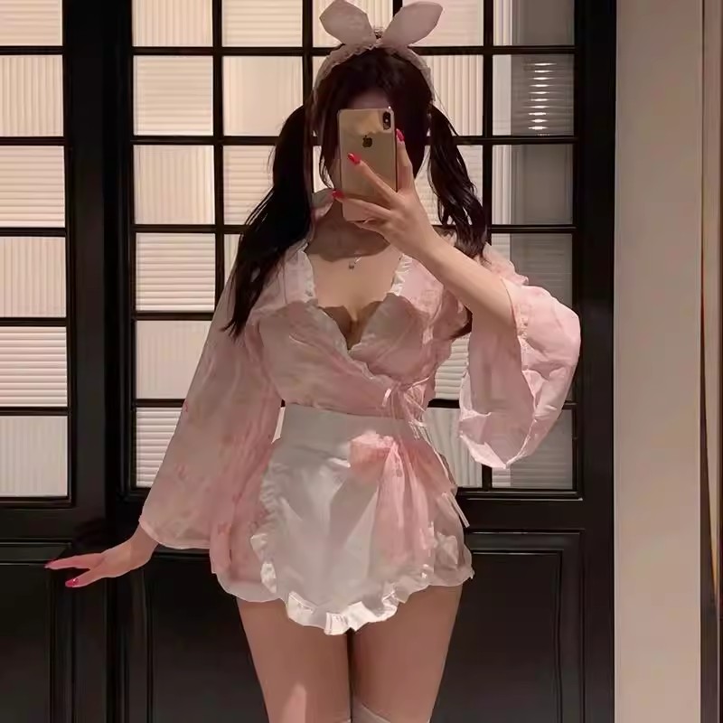 情人节专属 女孩大胸性感浪漫礼物蝴蝶结和服内衣女套装 高级超美