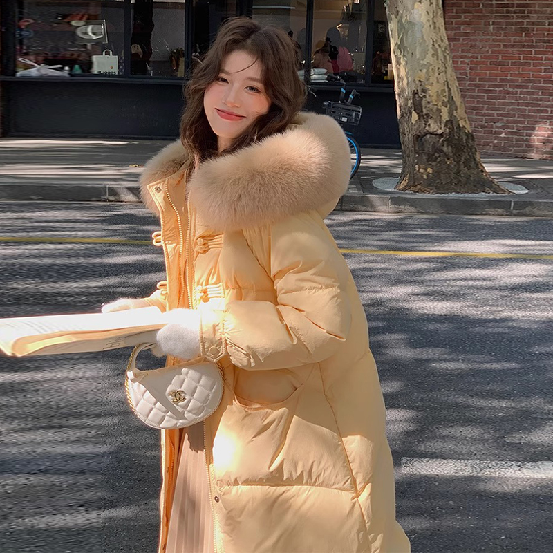 新中式90白鸭绒羽绒服女中长款