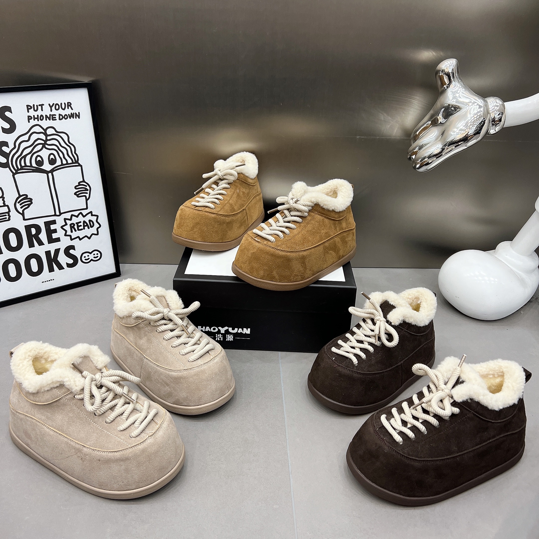 欧货真羊毛口系带卡皮巴拉小个子雪地鞋厚底内增高5cm勃肯鞋女鞋