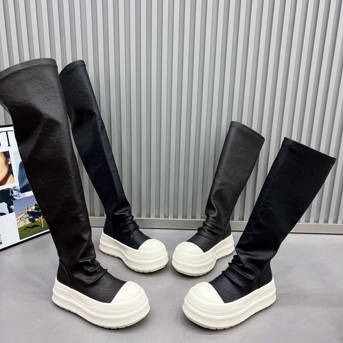 过膝长靴女鞋2025新款厚底松糕褶皱堆堆靴套筒马丁靴骑士靴弹力靴