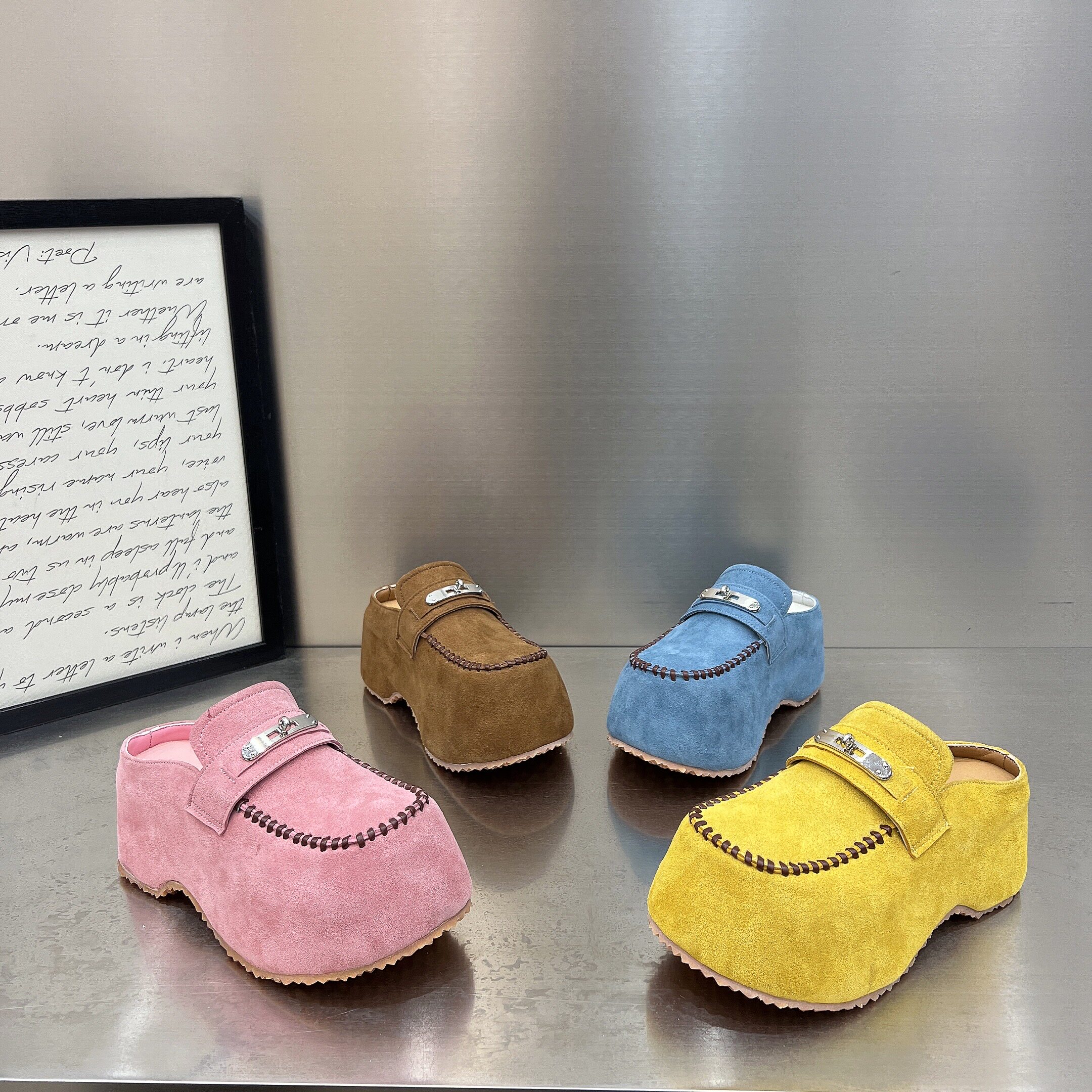 6cm厚底勃肯包头半拖女2026新款磨砂皮一脚蹬懒人增高休闲穆勒鞋