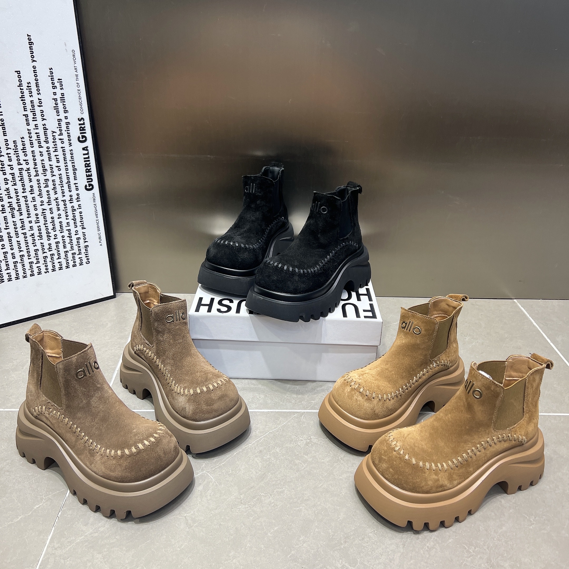 欧货2025新款真皮磨砂皮厚底松糕套筒短靴大头及踝靴马丁靴女鞋