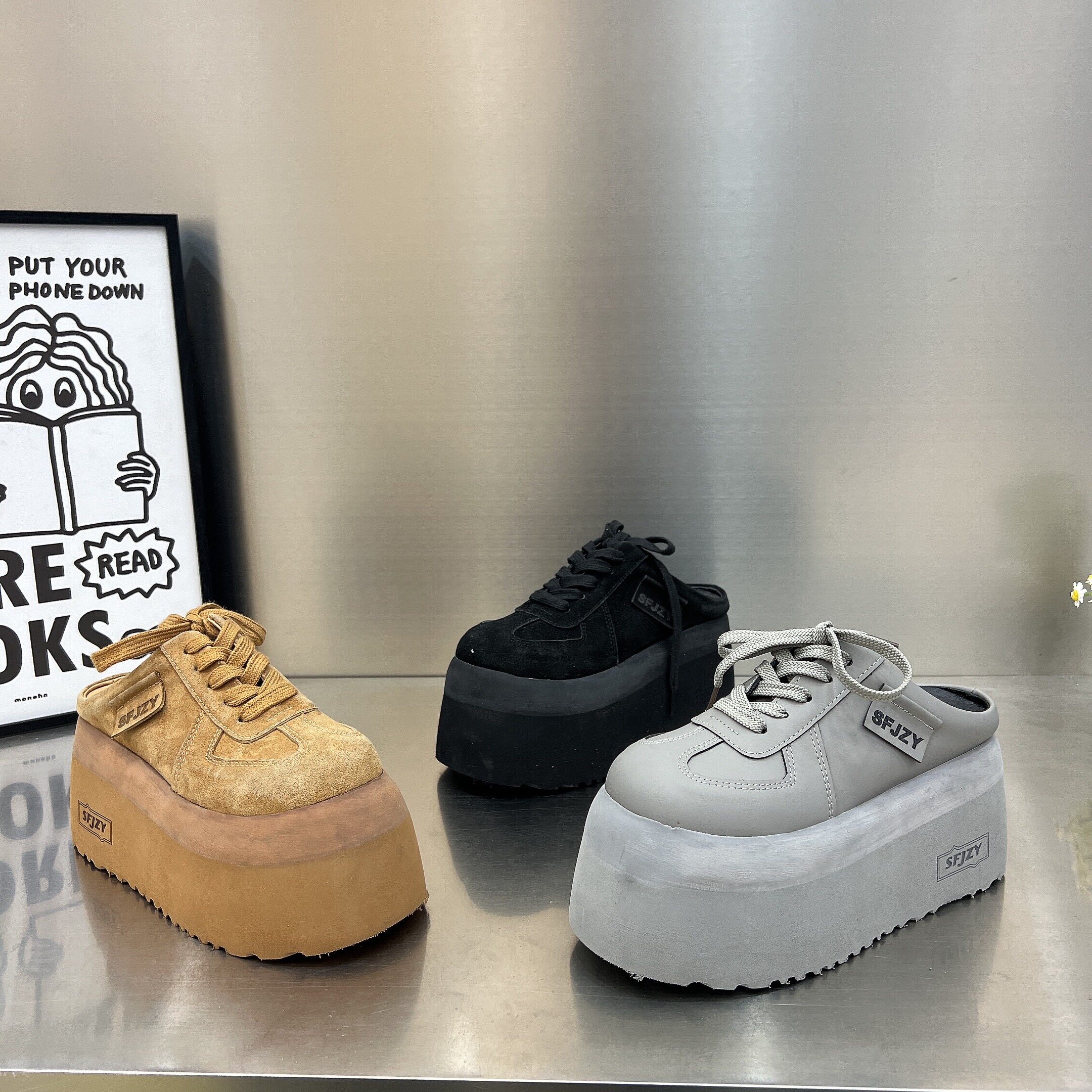 复古风松糕厚底包头半拖鞋女2026新款百搭一脚蹬懒人系带休闲鞋