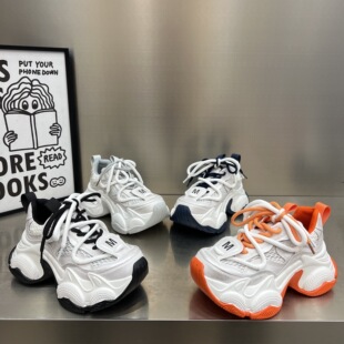 休闲运动鞋 女透气网面厚底增高6cm时尚 女 拼色系带老爹鞋 2026新款