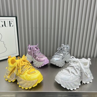 7cm厚底增高透气网面百搭休闲鞋 水钻满天星绑带老爹鞋 女2026新款