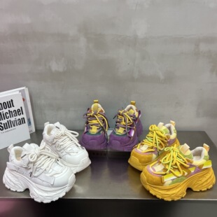 休闲运动鞋 7cm厚底松糕系带老爹鞋 单鞋 透气网面低帮鞋 女2026新款