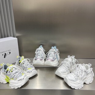 运动休闲鞋 拼色透气网面系带单鞋 女 女2026新款 7cm厚底增高老爹鞋