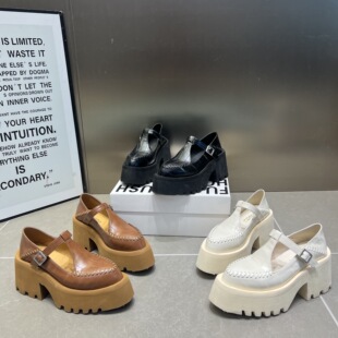 粗跟超轻单鞋 女7cm厚底松糕丁字扣带小皮鞋 复古玛丽珍鞋 2026新款