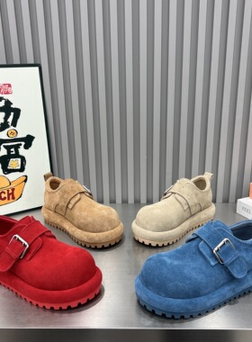 欧货厚底勃肯鞋女2026新款磨砂皮乐福鞋新年红色低帮单鞋休闲鞋女