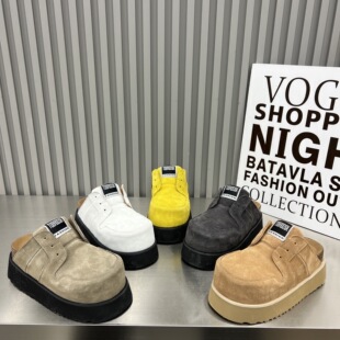 2026新款厚底松糕包头半拖鞋女磨砂皮休闲勃肯拖7cm大头穆勒鞋女