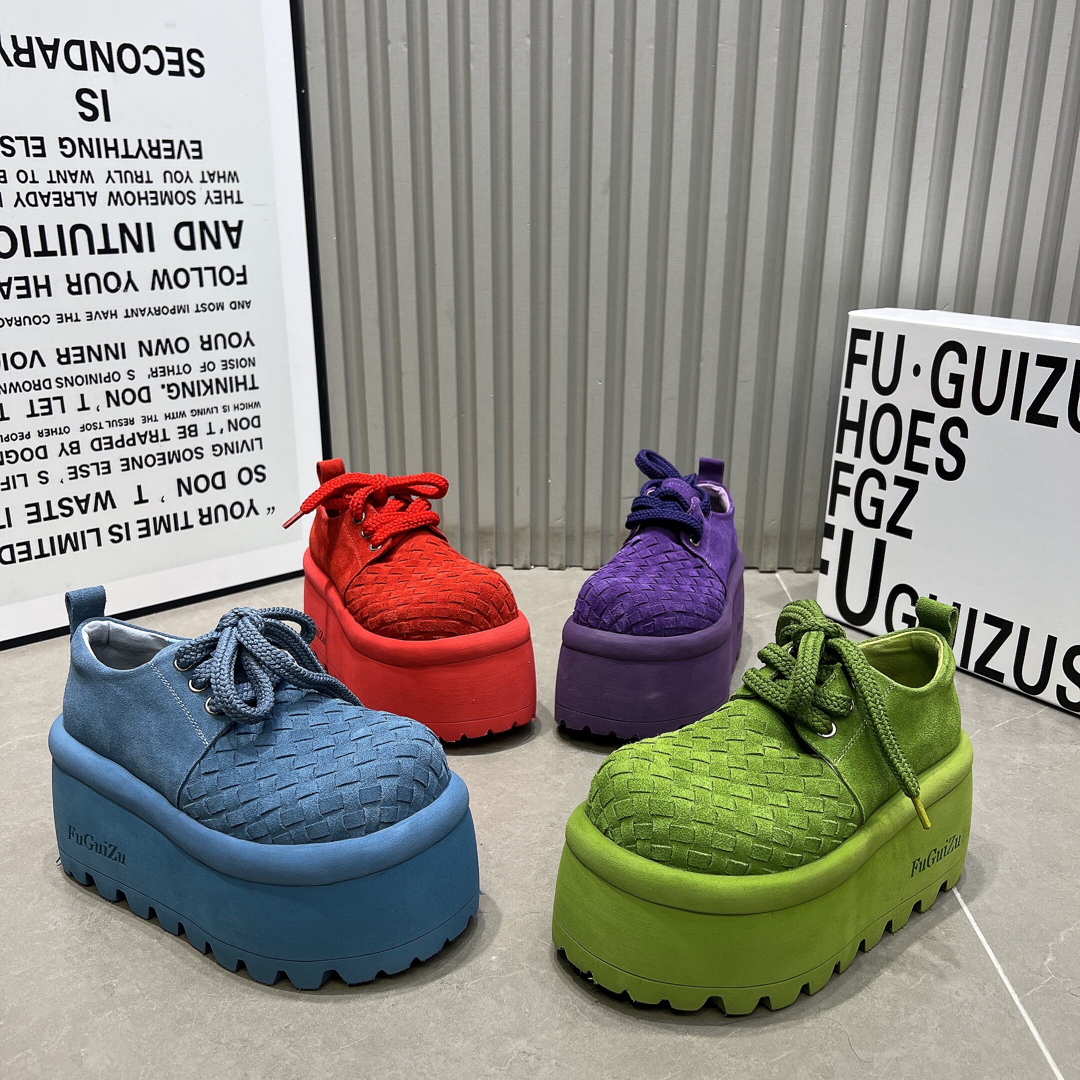 欧货编织磨砂皮系带休闲鞋女2026新款厚底松糕勃肯鞋8cm增高单鞋