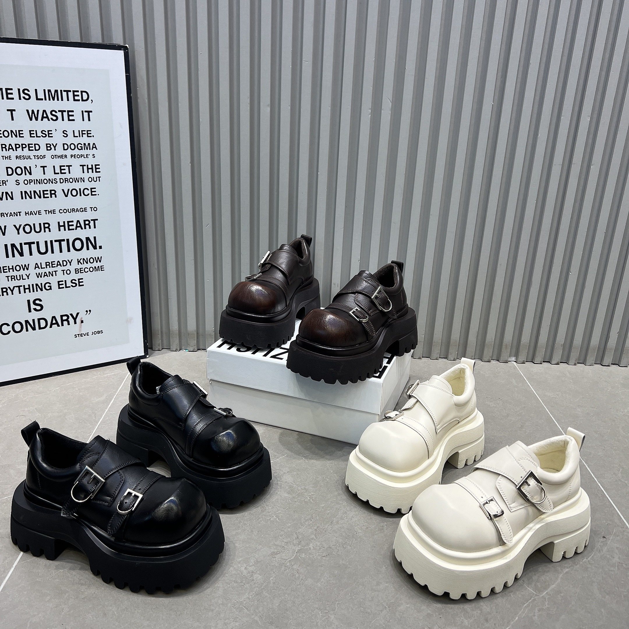 欧货厚底7cm增高乐福鞋女2025新款皮带扣单鞋小皮鞋魔术贴低帮鞋,女鞋,松糕（摇摇）鞋,淘宝优惠券,粉丝福利购,淘宝优惠卷