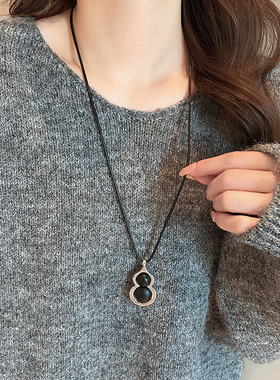 新中式黑色葫芦长款项链女