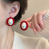 耳环珍珠银针夸张个性 法式 复古秋冬植绒新款 耳钉轻奢高级感耳饰潮