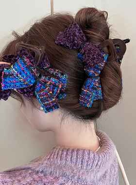 紫色双蝴蝶结大号抓夹女气质后脑勺盘发鲨鱼夹子发夹高级感发饰