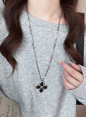 复古十字架花朵项链女