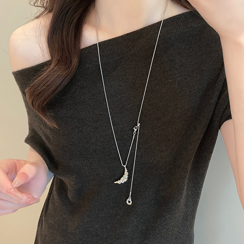 韩系简约银色牛角包抽拉项链女