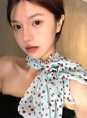 韩系波点长条丝巾女春夏高级感