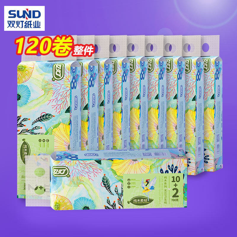 双灯卷纸卫生纸无芯卷纸家用10提擦手纸120卷整件厕纸无香白卷纸