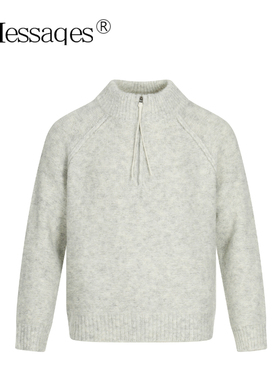 美式老钱风羊毛混纺半拉链毛衣男宽松立领针织外套慵懒套头上衣