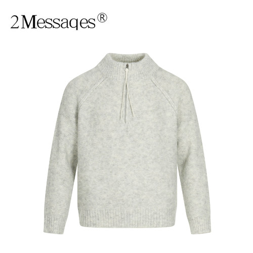 美式老钱风羊毛混纺半拉链毛衣男宽松立领针织外套慵懒套头上衣