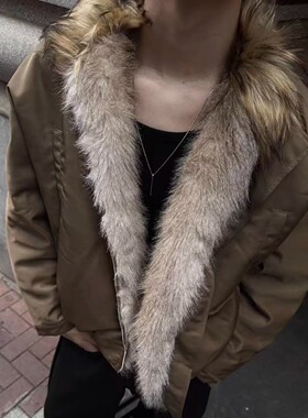 2Messages美式复古皮草棉服男冬季加厚保暖外套 座山雕毛领宽松款