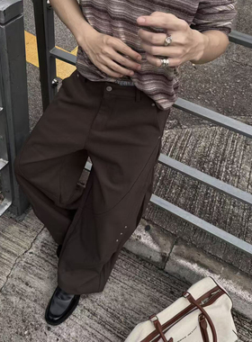 2Messages弯刀复古设计感宽松阔腿长裤美式铆钉男潮牌垂感休闲裤