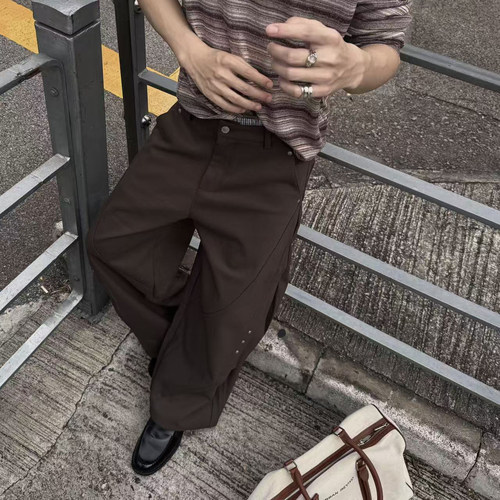 2Messages弯刀复古设计感宽松阔腿长裤美式铆钉男潮牌垂感休闲裤