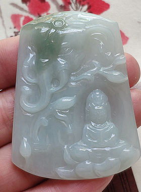 玉茗缘 缅甸玉A货大象吊坠天然正品宝宝佛牌挂件玉坠细润淡绿玉佩