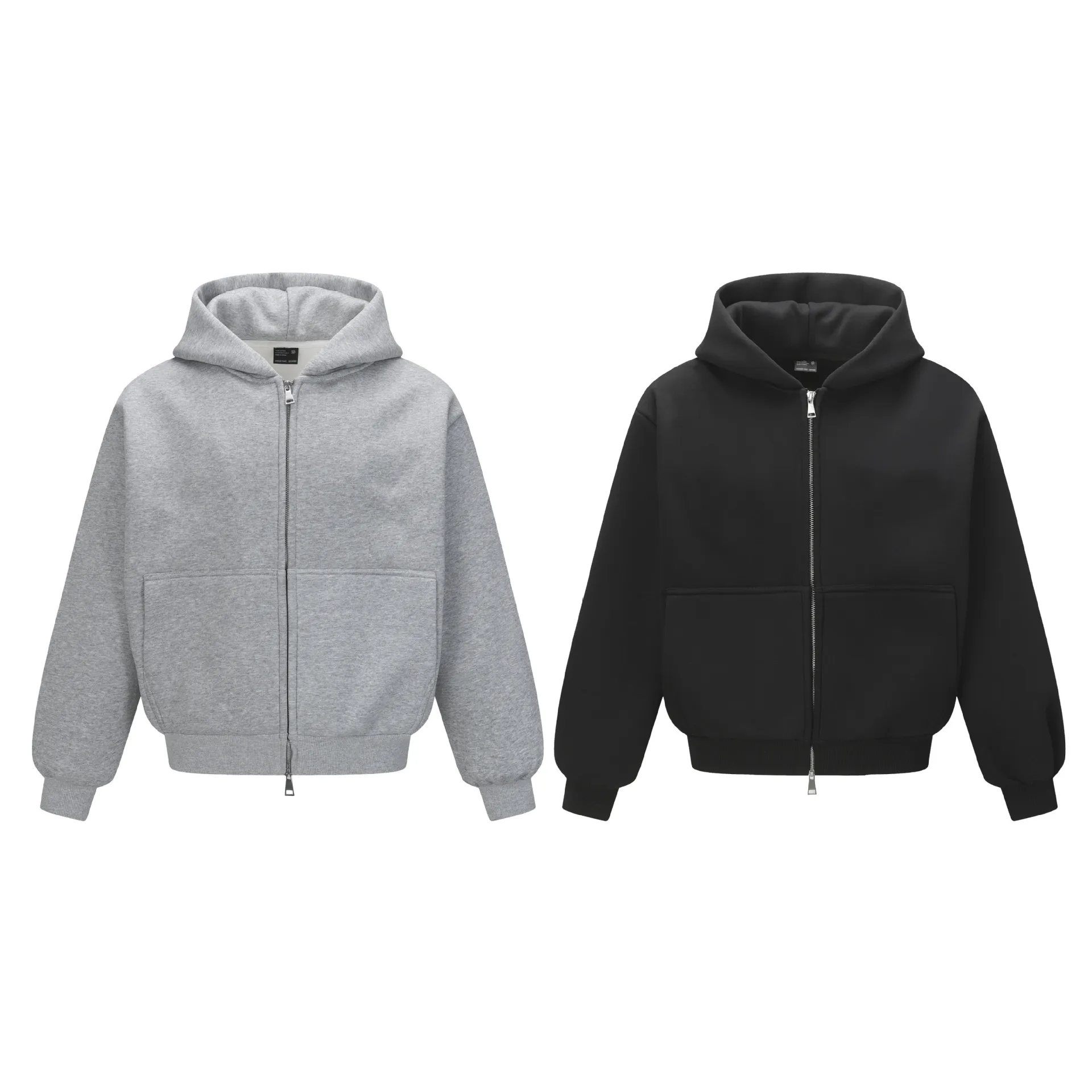 2025秋冬600G美式重磅短款百搭加绒拉链连帽卫衣外套男女cleanfit