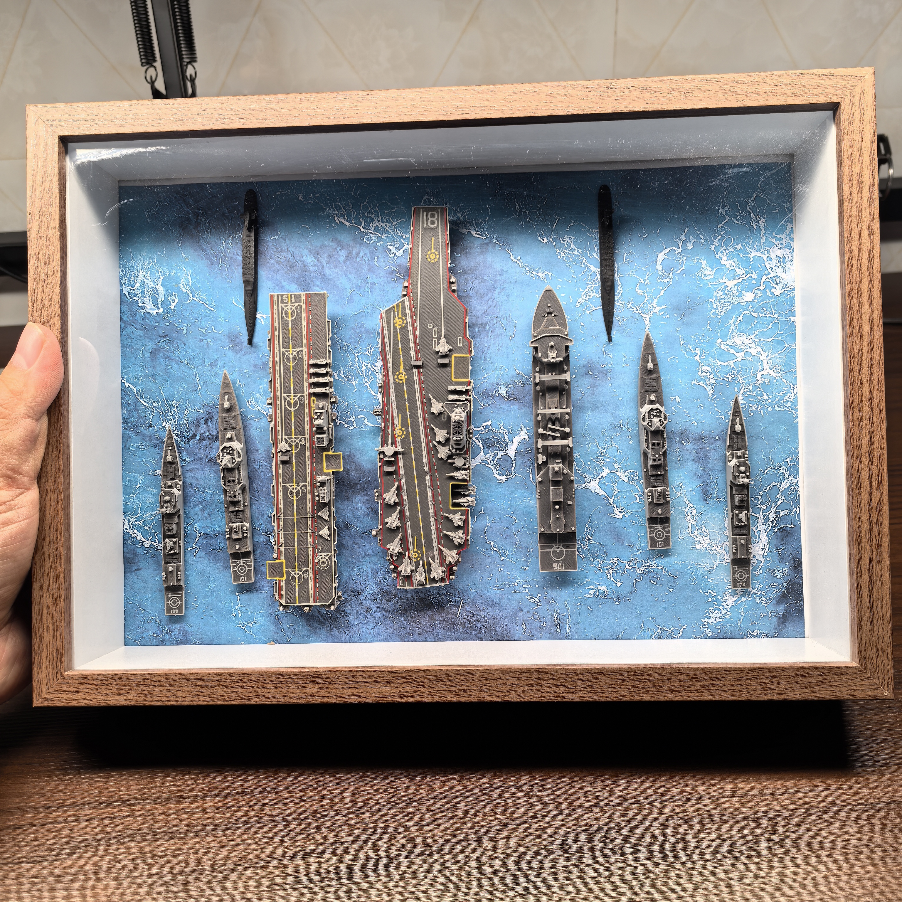 福建舰航母编队辽宁舰山东舰缩微模型相框军事模型展示盒桌面摆件