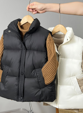 秋冬新款儿童羽绒棉短款马甲男童女童宝宝加厚外穿中大童洋气外套