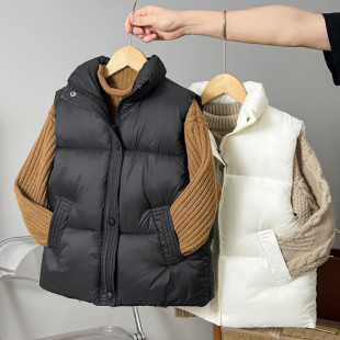 秋冬新款 马甲男童女童宝宝加厚外穿中大童洋气外套 儿童羽绒棉短款
