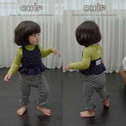韩国进口婴幼小童装女宝宝春秋可爱洋气条纹弹力喇叭裤九分裤CHIP