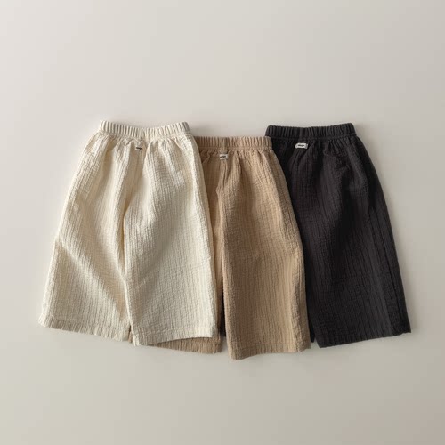 现货韩国进口婴幼童装春秋舒适简约肌理棉麻休闲裤宽松直筒阔腿裤