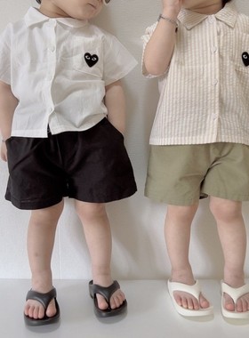 韩国进口婴幼童装夏季时尚洋气爱心翻领短袖衬衫韩系休闲半袖开衫