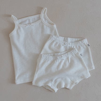 韩国进口婴幼童装简单舒服薄棉吊带背心短裤家居服套装PEEKABOO