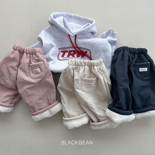 现货韩国进口婴幼童装加绒加厚防风保暖裤子冬款可外穿抓绒棉裤